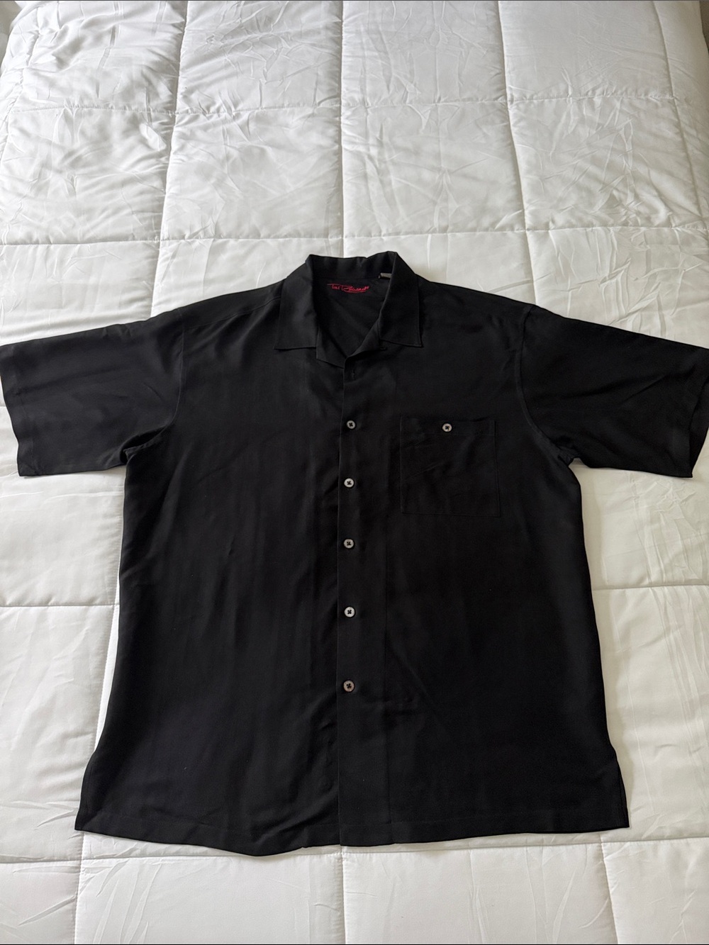 Tori Richard Silk Black Short-Sleeve Button-Down Shirt Phoenix Embroidery XL